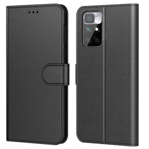 Tenphone Coque pour Xiaomi Redmi 10, Etui Protection Housse Premium en Cuir PU,Pochette Fermeture Magnétique,Flip Case Compatible avec Xiaomi Redmi 10 (Book Noir)