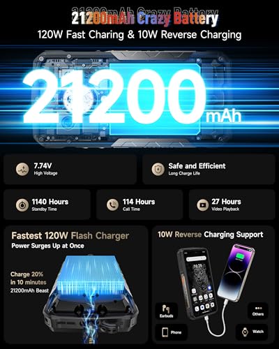 Ulefone Armor 29 Ultra Téléphone Portable Incassable 5G, 32Go+1To/SD-2To 21200mAh 120W AI Smartphone Caméra 50MP + 64MP Vision Nocturne, 6,67" FHD+ Android 15 AMOLED+1,04" Sous-écran 3-Slots/WiFi7/NFC – Image 6