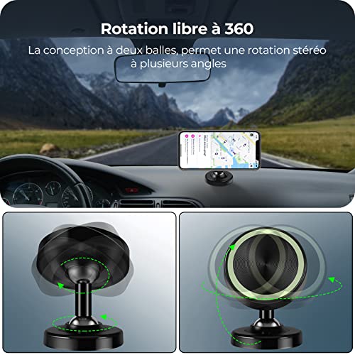 Vinabo 2 Pack Magnétique Support Aimant Telephone, Rotation 360° Compatible pour Tous Les Smartphone,Voiture Accessoires Interieur – Image 4