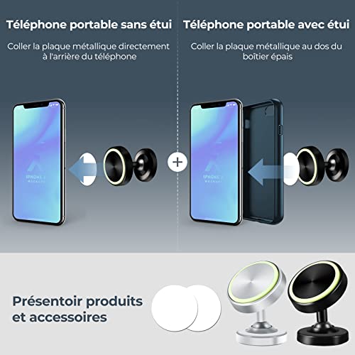 Vinabo 2 Pack Magnétique Support Aimant Telephone, Rotation 360° Compatible pour Tous Les Smartphone,Voiture Accessoires Interieur – Image 6