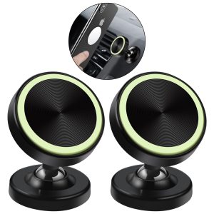 Vinabo 2 Pack Support Aimant Portable Voiture,Magnétique Aimanté Porte Téléphone Rotation 360° Compatible pour Tous Les Smartphone