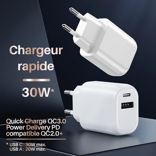 WAYTEX Chargeur Rapide 30W USB C et USB A, QC 3.0+PD avec Puce IC pour Charge sécurisée et Protection Batterie, pour Smartphone, Tablette, Ordinateur Portable, iPhone, iPad, Samsung – Image 3