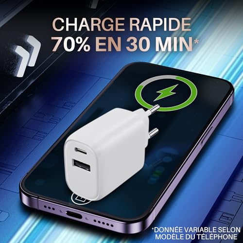WAYTEX Chargeur Rapide 30W USB C et USB A, QC 3.0+PD avec Puce IC pour Charge sécurisée et Protection Batterie, pour Smartphone, Tablette, Ordinateur Portable, iPhone, iPad, Samsung – Image 4