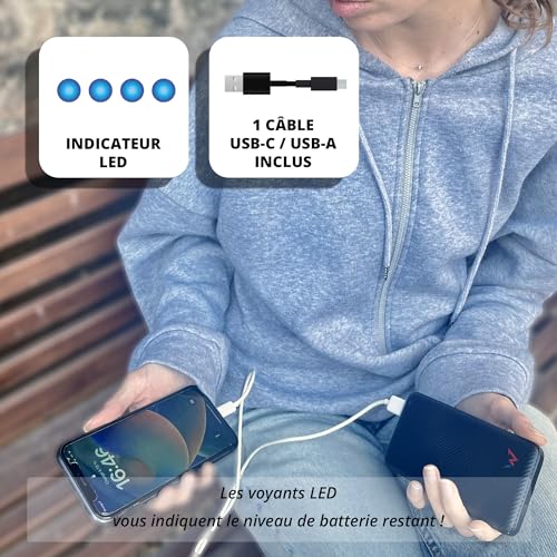 Wonder Full Power - Batterie Externe 10 000 mAh - Power Bank -1 Port USB-A & 1 Port USB-C - Power Delivery 20W - Compatible avec iPhone, Samsung, Huawei, Xiaomi et Autres - Câble Type-C fourni. – Image 5