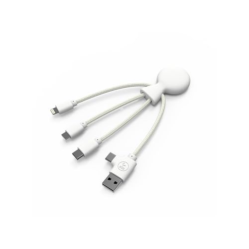 Xoopar Mr Bio Smart Câble Multi 4 en 1 USB-C, Micro USB, Lightning Blanc avec NFC - Chargeur Universel pour Smartphone Apple iPhone Samsung Google Huawei Xiaomi LG Kindle – Image 4