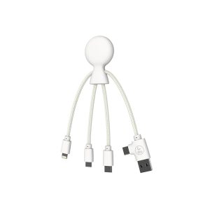 Xoopar Mr Bio Smart Câble Multi 4 en 1 USB-C, Micro USB, Lightning Blanc avec NFC - Chargeur Universel pour Smartphone Apple iPhone Samsung Google Huawei Xiaomi LG Kindle