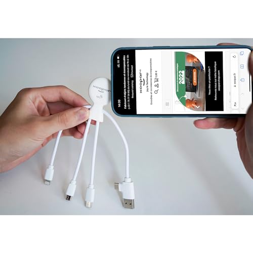 Xoopar Mr Bio Smart Câble Multi 4 en 1 USB-C, Micro USB, Lightning Blanc avec NFC - Chargeur Universel pour Smartphone Apple iPhone Samsung Google Huawei Xiaomi LG Kindle – Image 6