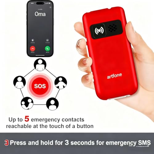 artfone G6 Pro 4G Telephone Portable Senior Débloqué丨Téléphone Portable à Clapet avec Grandes Touches丨Bouton SOS丨Double écran丨Station de Charge丨Appareil Photo丨Radio FM丨Appel Rapide - Rouge – Image 5