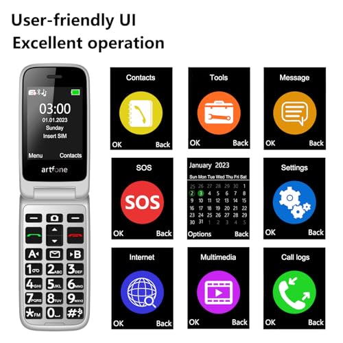 artfone G6 Pro 4G Telephone Portable Senior Débloqué丨Téléphone Portable à Clapet avec Grandes Touches丨Bouton SOS丨Double écran丨Station de Charge丨Appareil Photo丨Radio FM丨Appel Rapide - Rouge – Image 6