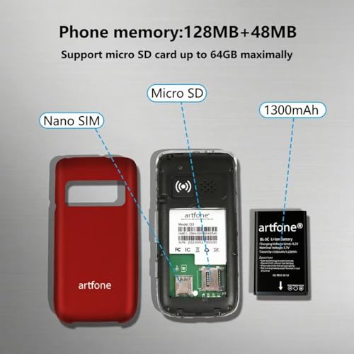artfone G6 Pro 4G Telephone Portable Senior Débloqué丨Téléphone Portable à Clapet avec Grandes Touches丨Bouton SOS丨Double écran丨Station de Charge丨Appareil Photo丨Radio FM丨Appel Rapide - Rouge – Image 7