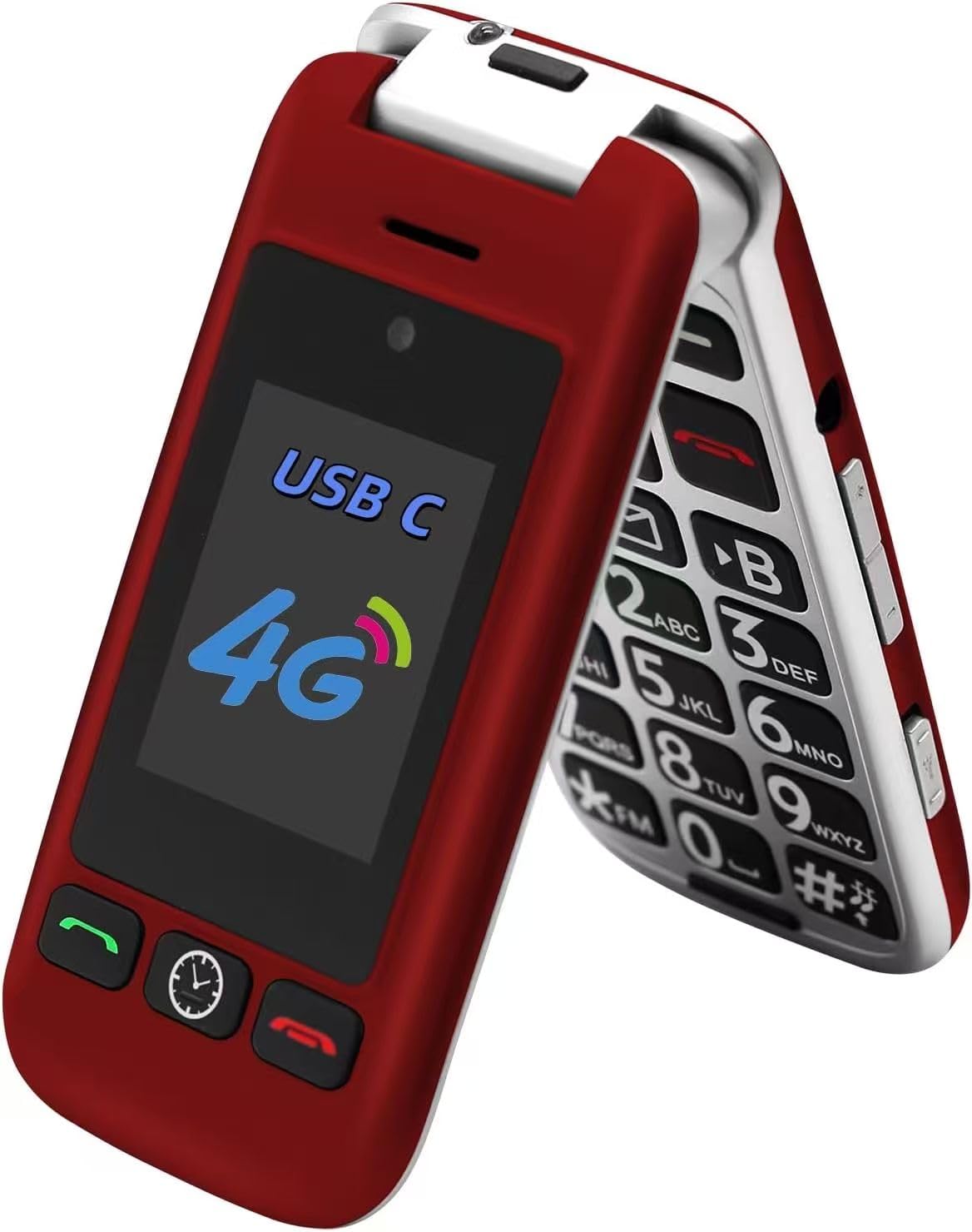 artfone G6 Pro 4G Telephone Portable Senior Débloqué丨Téléphone Portable à Clapet avec Grandes Touches丨Bouton SOS丨Double écran丨Station de Charge丨Appareil Photo丨Radio FM丨Appel Rapide - Rouge