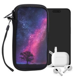 kwmobile Housse de Protection pour Smartphone L - 6,5" - Sacoche de Protection pour Téléphone Portable en Néoprène Arbre Cosmique Fuchsia-Bleu foncé-Noir