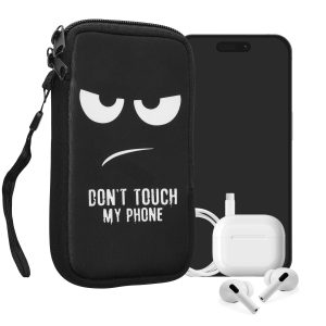 kwmobile Housse de Protection pour Smartphone L - 6,5" - Sacoche de Protection pour Téléphone Portable en Néoprène Don't Touch My Phone Blanc-Noir
