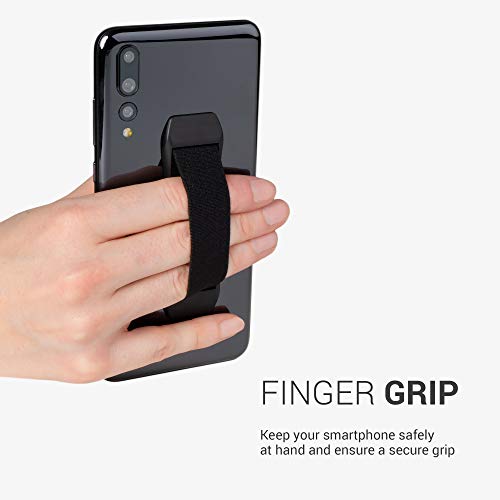 kwmobile Set 3X Support autoadhésif pour Smartphone - Accessoire Doigt pour téléphone Portable - Sangle poignée élastique Dos Smartphone - Noir – Image 4