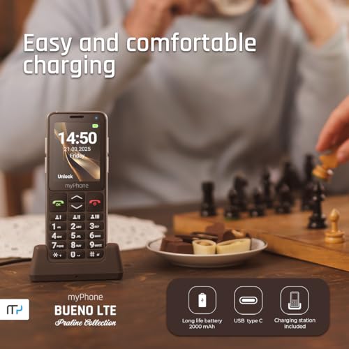 myPhone Bueno LTE Téléphone Portable sans contrat pour Personnes âgées avec Bouton SOS et Grandes Touches, écran Couleur 2,8", 4G, Longue autonomie en Veille (2000 mAh), Appareil Photo, Station de – Image 7