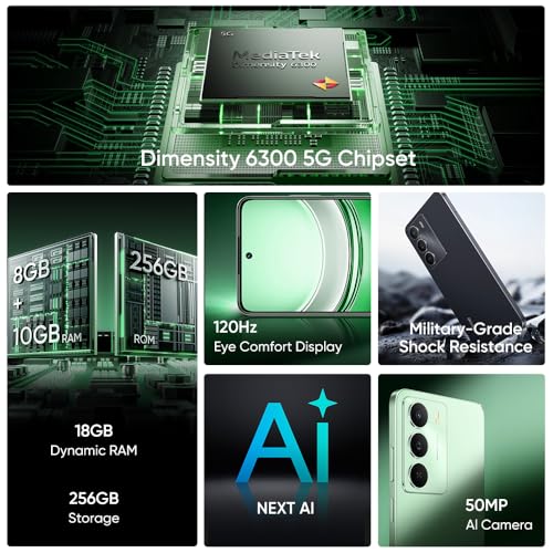 realme 14 x 5G pour smartphone, processeur Dimensity 6300 5G, appareil photo AI de 50 MP,120 Hz 6,67" HD+ écran, 6 Go+128 Go téléphone, batterie de 5000 mAh, double SIM Android 14, NFC IP64, sans – Image 3
