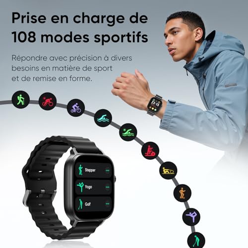 realme Watch 5 Montre Connectée, Écran Tactile AMOLED 1,97'', GPS Indépendant, NFC, Appels Bluetooth, 108 Modes Sport, Surveillance Oxygène Sang/Sommeil, Étanche IP68, Autonomie 16 Jours, Noir – Image 4