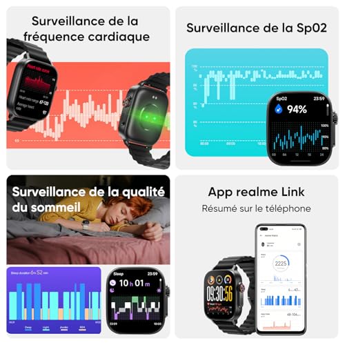 realme Watch 5 Montre Connectée, Écran Tactile AMOLED 1,97'', GPS Indépendant, NFC, Appels Bluetooth, 108 Modes Sport, Surveillance Oxygène Sang/Sommeil, Étanche IP68, Autonomie 16 Jours, Noir – Image 5
