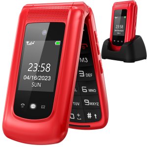 uleway Téléphone Portable Senior Clapet Débloqué avec Grandes Touches,GSM Big Volume Bouton SOS,Stazione di ricarica2.4 Dual LCD Display，Basique Telephone Mobile pour Personne Agée
