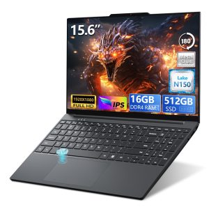 15.6 Pouces Ordinateur Portable Twin Lake N150, 16 Go RAM DDR4 512 Go SSD, PC Portable écran IPS FHD, Clavier rétroéclairé, USB 3.0, Mini HDMI, Wi-FI 5, Win11 Laptop