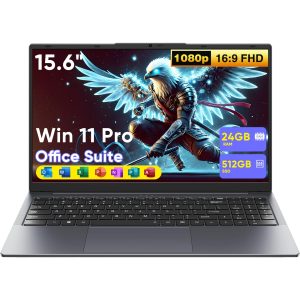 15,6" Ordinateur Portable Win 11 Pro Inte M3-8100Y (Jusqu'à 3,40 GHz),24 Go RAM, 512 Go SSD,PC Portable Ultra-Léger MS Office 365 Inclus, Écran FHD 1920x1080, Wi-FI 5 Double Bande, BT5.0, HDMI