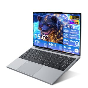 15,6 Pouces Ordinateur Portable, Win 11 PC Portable 16Go RAM DDR4 1To SSD, CPU Twin Lake-N150, Clavier Rétro-éclairé+Déverrouillage Empreinte, Laptop1080P Écran, WiFi5+Mini-HDMI+USB3.0+BT4.2+Webcam