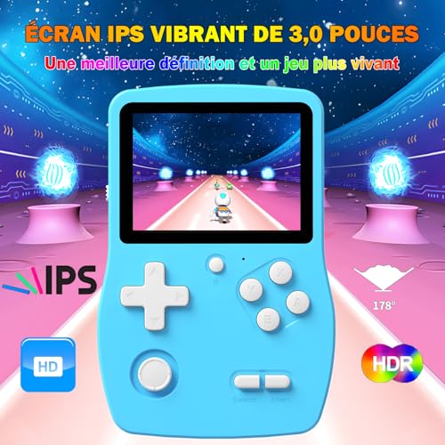 32 Bit Console de Jeux Portables pour Enfants avec 139 Jeux Vidéo, Lecteur de Jeu avec écran IPS de 3,0" Batterie Rechargeable, Jeu de Voyage Cadeaux Jouets pour Garçons Filles (Bleu) – Image 4