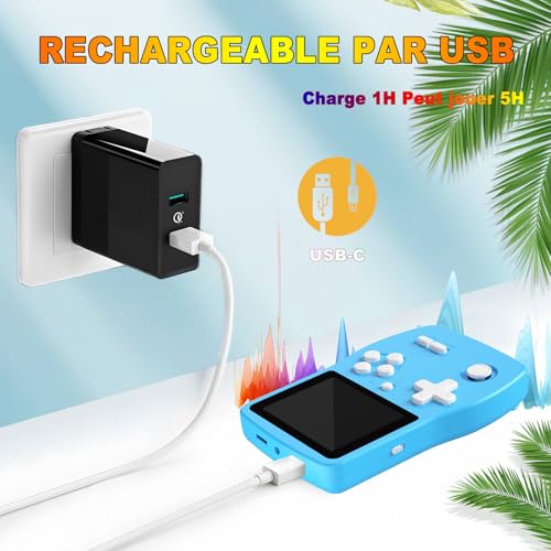 32 Bit Console de Jeux Portables pour Enfants avec 139 Jeux Vidéo, Lecteur de Jeu avec écran IPS de 3,0" Batterie Rechargeable, Jeu de Voyage Cadeaux Jouets pour Garçons Filles (Bleu) – Image 5