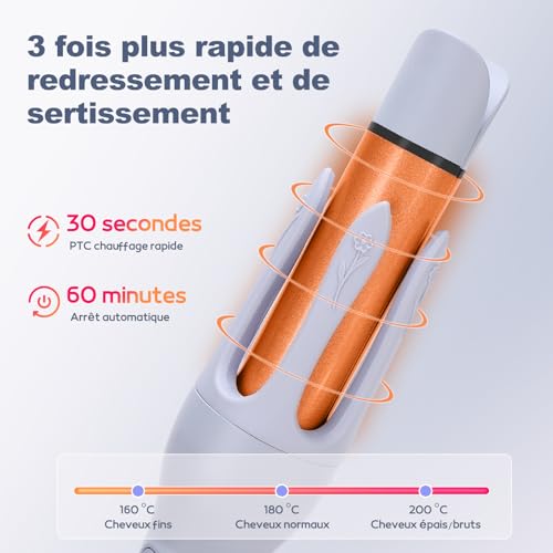 32mm Boucleur à Cheveux Automatique, 2-en-1 Boucleur Automatique + Lisseur Cheveux, Revêtement Céramique, 3 Tem (160°C-200°C), Chauffage PTC et Coiffure Longue Durée – Image 4