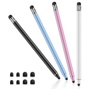 4 Pièces Stylet Tablette Universel pour Écran Tactile, Stylet Tactile Capacitif 2 en 1 pour Smartphones, Tablettes, Samsung Galaxy,iPad avec 8 Embouts de Rechange (Argent+Noir+Rose+Bleu)