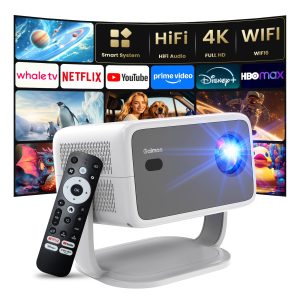 4K Vidéoprojecteur [HiFi Audio/Auto Focus/Support Rotatif à 360°] Rétroprojecteur avec WiFi et Bluetooth 1080P Natif, One-Click Use Youtube/PrimeVideo/D+, Smart Home Outdoor Projecteur