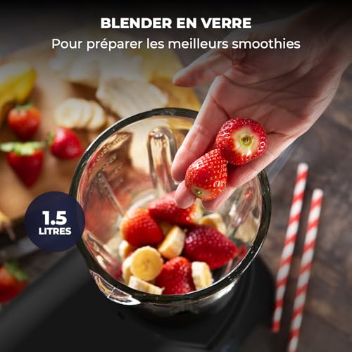 6 en 1 Robot Pâtissier – 2000W - Av. Hachoir à Viande, Mixeur 1,5L, Cutter, Accessoires – Robot Cuisine Multifonctions Av. 6,2L Bol Mélangeur, Fouet, Crochet Pétrisseur, Batteur (Noir) – Image 5