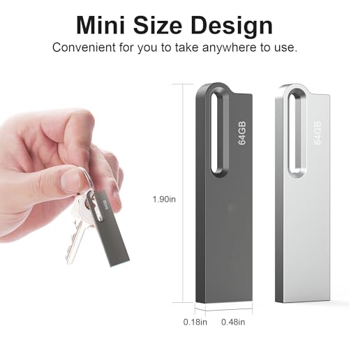 64Go Clé USB 3.0 Lot de 2 Clef USB Métal Imperméable Flash Drive Clés USB 64 Go pour PC, Ordinateur Portable, Stockage de Données,(2X64Go Argenté Noir) – Image 5