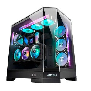 ABYSM Gaming Boîtier PC Gamer Danube SAVA H600 Black E-ATX avec 3 Panneaux en Verre trempé, 4 Ventilateurs ARGB de 120 mm, contrôleur, Support pour GPU et câble Riser PCIe 4.0 16x