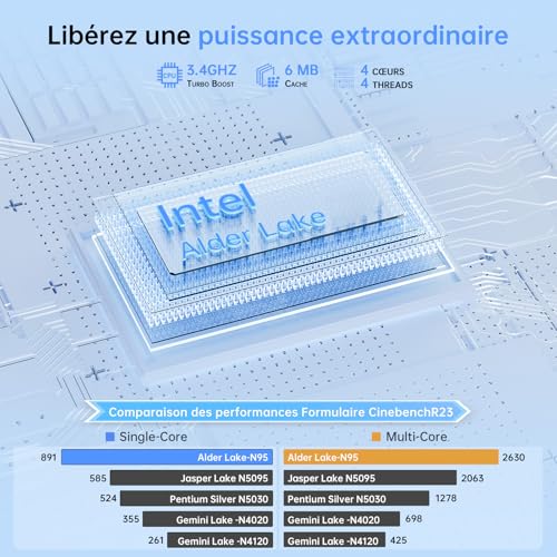 ACEMAGIC PC Portable 17.3 Pouces Ordinateur Portable 16 Go Ram DDR4 512 Go SSD 4 cœurs Alder Lake N-95,jusqu'à 3,4 GHz,(dépasser N4200/N5095) WiFi,3*USB3.2,BT5.0,HDMI,Cache Caméra,Laptop Gris – Image 3