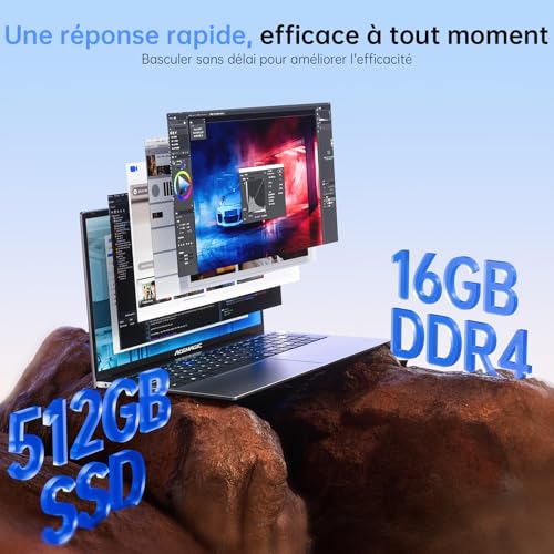 ACEMAGIC PC Portable 17.3 Pouces Ordinateur Portable 16 Go Ram DDR4 512 Go SSD 4 cœurs Alder Lake N-95,jusqu'à 3,4 GHz,(dépasser N4200/N5095) WiFi,3*USB3.2,BT5.0,HDMI,Cache Caméra,Laptop Gris – Image 4