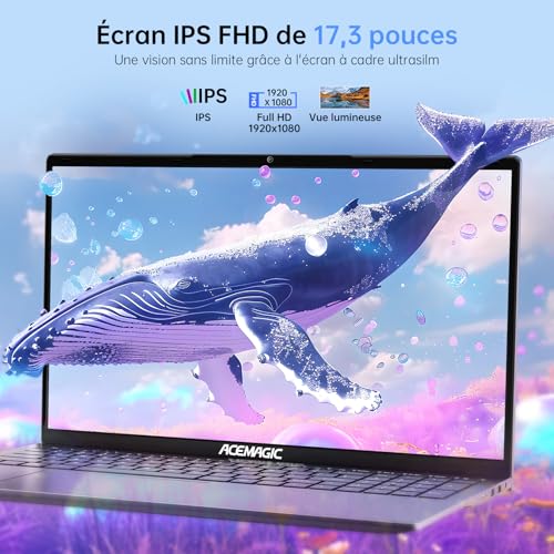 ACEMAGIC PC Portable 17.3 Pouces Ordinateur Portable 16 Go Ram DDR4 512 Go SSD 4 cœurs Alder Lake N-95,jusqu'à 3,4 GHz,(dépasser N4200/N5095) WiFi,3*USB3.2,BT5.0,HDMI,Cache Caméra,Laptop Gris – Image 5