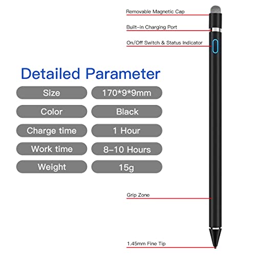 AICase Stylet Capacitif, 2 en 1 Stylus Stylet Stylo écran Tactile 1.45mm Haute Précision Stylus Capacitif Universel,Compatible avec Les Smartphones,tablettes,Apple iPhone/iPad,Noir – Image 3