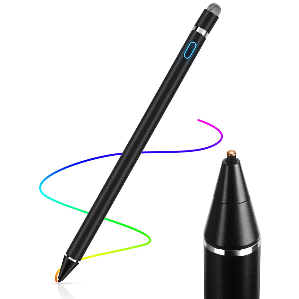 AICase Stylet Capacitif, 2 en 1 Stylus Stylet Stylo écran Tactile 1.45mm Haute Précision Stylus Capacitif Universel,Compatible avec Les Smartphones,tablettes,Apple iPhone/iPad,Noir