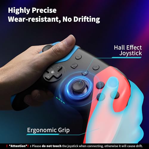 AceGamer Manette sans Fil pour Switch/Switch 2/Lite/OLED, Manette pour Switch Pro avec Fonction One Key Wake Up/Double Vibration/Gyroscope 6 Axes/Bouton Programmable/Joystick de Hall (Bleu et rouge) – Image 3