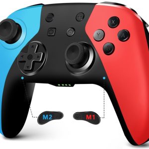 AceGamer Manette sans Fil pour Switch/Switch 2/Lite/OLED, Manette pour Switch Pro avec Fonction One Key Wake Up/Double Vibration/Gyroscope 6 Axes/Bouton Programmable/Joystick de Hall (Bleu et rouge)