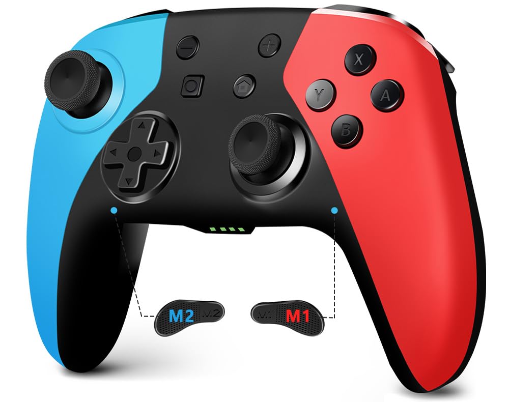 AceGamer Manette sans Fil pour Switch/Switch 2/Lite/OLED, Manette pour Switch Pro avec Fonction One Key Wake Up/Double Vibration/Gyroscope 6 Axes/Bouton Programmable/Joystick de Hall (Bleu et rouge)