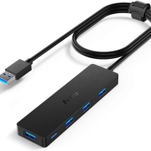 Aceele Data Hub 4 Ports USB 3.0 Ultra Fin avec câble étendu de 120cm/4ft - Hub USB 3.0 pour Macbook, Mac Pro/Mini, iMac, Surface Pro, XPS, Notebook PC, clés USB, disques durs externes, etc.