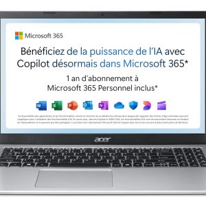 Acer Aspire 1 A115-32-C3AK Ordinateur Portable 15,6'' Full HD (Intel Celeron N4500, RAM 4 Go, 128 Go eMMC, Intel UHD Graphics, Windows 11), Clavier AZERTY, Gris, Microsoft 365 Personnel 12 Mois Inclus