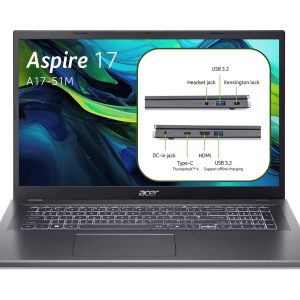 Acer Aspire 17 A17-51M-51CV, Ordinateur Portable 17,3" Full HD IPS 60 Hz (Intel Core i5-1334U, RAM 16 Go, SSD 512 Go, Intel XE Graphics, Windows 11 Home), Gris, Clavier Français AZERTY
