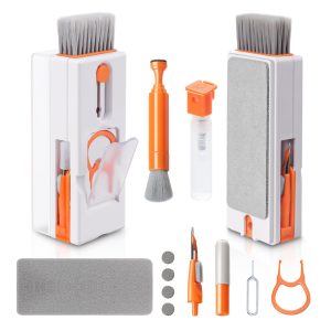Alyvisun Kit Nettoyage Clavier, 11 en 1 Nettoyeur Claviers PC Multifonctionnel, Keyboard Cleaner Brosse à Outils, pour Tablette, Téléphones, Ordinateur, Écouteurs, Orange