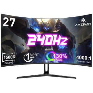 Amzfast Ecran PC Gamer Incurvé 27 Pouces - 240Hz, FHD 1920x1080, 1ms MPRT, sRGB 130%, Anti-Lumière Bleue, HDR, Adaptive Sync, HDMI 2.0/DP 1.4, VESA 100x100, AMZG27C1Pro