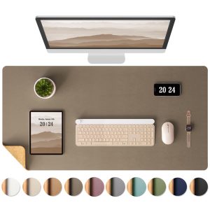 Aothia Sous-main en liège,Tapis de Bureau double face en liège naturel & cuir PU,tapis de souris/protection de table,facile à nettoyer,imperméable pour bureau/maison (Café,65x35cm)