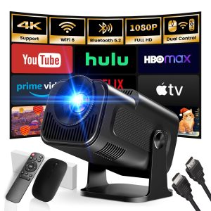 [App intégrée] 2025 Upgraded Vidéoprojecteur 1920 * 1080P FHD 4K Mini Projecteur Portable Dual Contrôle avec Souris Android TV WiFi 6 BT5.2 180° Rotation Compatible avec HDMI/TV Stick/USB