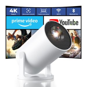 [App intégrée & Auto Keystone] Vidéoprojecteur 4K Supporte 20000 Lumens 2025 Mini Projecteur Portable avec Android TV WiFi 6 Bluetooth 5.4 Rotation 180° pour HDMI/USB/TV Stick/Smartphone/Laptop